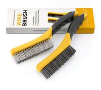 Lot de 2 brosses métalliques robustes en acier au carbone et acier inoxydable pour nettoyer la rouille, la peinture, le soudage avec long manche incurvé en caoutchouc, grande taille (jaune)