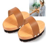 Lot de 2 brosses sèches pour le corps, avec poils naturels et poignée pour brosser à sec, brosse sèche exfoliante pour une peau éclatante, brosse exfoliante pour le corps pour le drainage lymphatique
