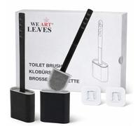 Lot de 2 brosses WC en silicone avec support - Brosse WC avec long manche en plastique - Poils flexibles pour un nettoyage facile - Brosse WC murale antidérapante avec base anti-gouttes