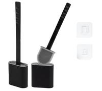 Lot de 2 brosses WC en silicone avec support - Brosse WC avec long manche en plastique - Poils flexibles pour un nettoyage facile - Brosse WC murale antidérapante avec base anti-gouttes