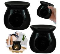 Lot de 2 brûleurs à huile en céramique noire avec trous décoratifs pour cire parfumée, support de bougie, aromathérapie, coffret cadeau de Noël, taille : 12,5 cm
