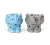 Lot de 2 brûleurs à huile en forme d'éléphant - Lampes aromatiques en céramique bleue et grise 10 x 8 cm | Porte-cire et huile essentielle d'éléphant | Brûleur chauffe-plat animal mignon pour parfum