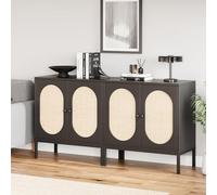 Lot de 2 buffets en rotin avec 2 portes en rotin et bois, étagères réglables, pieds en métal, 80 cm de large, buffet armoire de rangement pour couloir, entrée, salon, cuisine - B