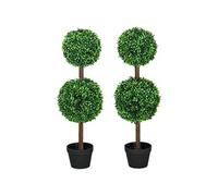 HOMCOM Lot de 2 arbres en buis artificiel à double boules avec tronc et pot inclus 90 cm Vert