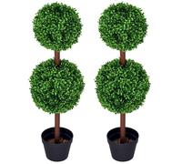HOMCOM Lot de 2 Arbres buis Artificiel Double Boules avec Tronc et Pot Inclus - Hauteur 90 cm Vert