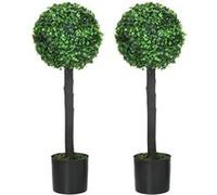 Lot de 2 buis artificiels topiaires artificielles en forme de boule dim. Ø 20 x 60H cm pots inclus G