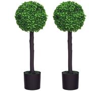 Lot de 2 buis artificiels topiaires boules Ø 20 x 60H cm avec pots