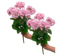 Lot de 2 Buissons de Géraniums Artificiels de 35 Cm, Fausses Fleurs en Soie, Résistants aux UV, Plantes D'extérieur pour Décoration Florale D'intérieur, Jardin, Patio, Cimetière, Vase(Rose)