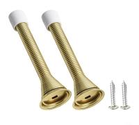 Lot de 2 butées de porte à ressort en métal avec vis et plaque inférieure, protègent les murs et les portes de la poignée avec flexion flexible à 360 degrés (doré)