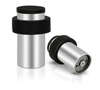 Lot de 2 butées de porte cylindriques en acier inoxydable avec anneau en caoutchouc - Robustes - Modernes - Solides - Industrie commerciale - Argenté