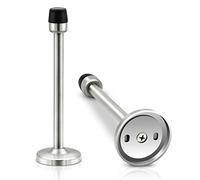 Lot de 2 butées de porte longues chromées de 150 mm en caoutchouc brossé pour plinthes murales extra longues en acier inoxydable avec tampon pare-chocs, protection murale argentée