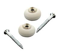 Lot de 2 butoirs couleur nickelé avec vis. Corps en zamak et bague amortisseur blanche en élastomère. Diamètre 30mm, hauteur 22mm.