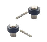 Lot de 2 butoirs luxe couleur nickelé avec vis filets T15. Corps en zamak et bague amortisseur noire en élastomère. Diamètre 28mm, hauteur 30mm.