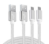 Lot de 2 Câble micro USB 2 m Android universel en nylon tressé blindé Quick Charge 2.0 et câble de charge rapide de synchronisation de données pour Android, Samsung, HTC, Motorola, Nokia 6.6 feet blanc