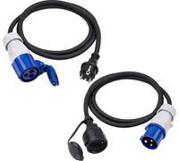 Lot de 2 câbles adaptateurs CEE-Câble de 1,5 m-Fiche et coupleur CEE-Câbles en Caoutchouc Robustes H07RN-F3G 2,5 mm²-16 A/230 V-IP44 extérieur/câble de Camping/Adaptateur