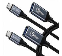 Lot de 2 câbles adaptateurs USB C vers USB 3.0, 0,9 m, USB femelle vers | Adaptateur OTG de type C vers USB A, aluminium tressé en nylon, données 5 Gbit/s, charge 3 A 15 W, pour iPhone 15-17, MacBook