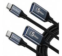 Lot de 2 câbles adaptateurs USB C vers USB 3.0 de 1,8 m, USB femelle vers | Adaptateur OTG de type C vers USB A, aluminium tressé en nylon, données 5 Gbit/s, charge 3 A 15 W, pour iPhone 15-17, MacBook