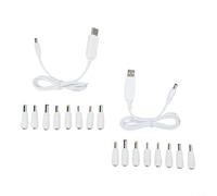 Lot de 2 câbles d'alimentation CC, cordon de charge USB vers CC avec 8 adaptateurs, parfaits pour divers appareils électroniques (blanc-12 V)
