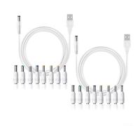 Lot de 2 câbles d'alimentation USB vers CC 5 V 9 V 12 V avec 8 adaptateurs - Large connecteur CC pour bande lumineuse LED, routeur, haut-parleur, brosse à dents électrique, sortie 2 A max blanc (blanc