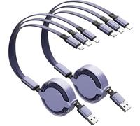 Lot de 2 câbles de charge multiples rétractables de 1 m - Câble de charge 3 en 1 avec port IP/Type C/Micro USB pour téléphones portables/Samsung Galaxy/PS/tablettes/plus encore - Violet