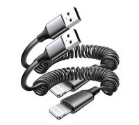 Lot de 2 câbles de charge pour iPhone, câble spiralé USB vers Lightning de 1,5 m, câble d'alimentation rétractable pour iPhone 14 Pro Max/13/12/11 Plus, iPad, AirPods, Apple CarPlay, cordon à ressort