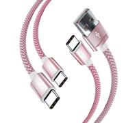 Lot de 2 câbles de charge rapide pour Samsung Galaxy A17/A07/A56/A36/A26/A16/A06 [0,9 m] [Câble USB C vers USB C + USB-A vers type C] 3,1 A à charge rapide en nylon tressé (or rose)