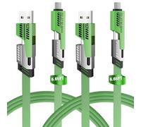 Lot de 2 câbles de charge USB-C 4 en 1 65 W ultra rapide [2 m] Câble en nylon tressé durable, à l'épreuve du futur avec USB-C & L, compatible avec iPhone 17/16/15/14/13/12, pour Samsung, Pad, MacBook