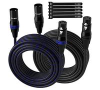 Lot de 2 câbles de microphone XLR en nylon tressé à 3 broches blindé symétrique mâle vers femelle pour amplificateur, studio d'enregistrement, mixeur avec 5 attaches de câble, 6,1 m