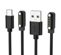 Lot de 2 Câbles de Recharge pour PLAUD Note Pro, 1 USB-A + 1 USB-C avec Connecteur Magnétique, Charge Rapide, Compatible avec Enregistreur Vocal IA, Câbles de Remplacement 1 m, Noir