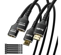 Lot de 2 câbles d'extension HDMI 8K - 1,2 m + 1,2 m - HDMI 2.1 ultra haut mâle vers femelle - Compatible avec MacBook Pro, PS5, Xbox, Series X, UHD TV, Blu-ray, ordinateur portable et plus encore