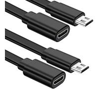 Lot de 2 câbles d'extension micro USB mâle vers femelle de 3 m pour caméra de sécurité sans fil Zmodo câble d'alimentation plat, clips de câble inclus (noir, lot de 2)