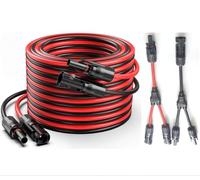 Lot de 2 câbles d'extension pour panneau solaire de 9,2 m, 10 AWG, 6 mm² avec connecteurs étanches femelles et mâles avec 2 connecteurs MC4 Y supplémentaires pour camping-car, systèmes photovoltaïques