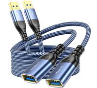 Lot de 2 câbles d'extension USB 3.0 - 2 m - Câble d'extension A mâle vers A femelle - Avec connecteurs élégants en aluminium - Gaine en nylon - Pour lecteur de cartes, clavier, imprimante