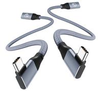 Lot de 2 câbles d'extension USB-C à angle droit de 0,3 m, USB-C 3.2 Gen2 20 Gbit/s femelle vers mâle, rallonge de type C en forme de L pour iPhone 16 15, MacBook Pro Air, iPad Pro, chargeur Magsafe