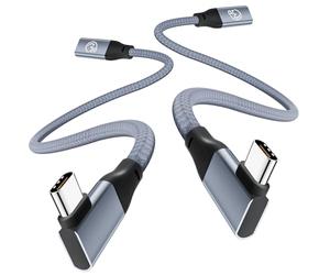 Lot de 2 câbles d'extension USB-C à angle droit de 0,3 m, USB-C 3.2 Gen2 20 Gbit/s femelle vers mâle, rallonge de type C en forme de L pour iPhone 16 15, MacBook Pro Air, iPad Pro, chargeur Magsafe