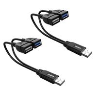 Lot de 2 câbles répartiteurs USB 3.0 doubleur USB 3.0 Femelle vers Double USB mâle 1 à 2 câbles d'extension en Y pour PC/Voiture/Ordinateur Portable/Disque U/Carte réseau/Disque Dur, etc.