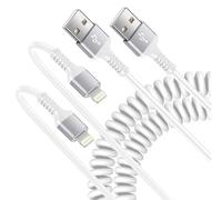Lot de 2 câbles spiralés USB A vers Lightning - Câble Apple Carplay avec synchronisation des données - Câble de charge rapide rétractable pour iPhone 14/13/12/11/Pro/Pro Max/XR/XS/8/7/6, i Pad