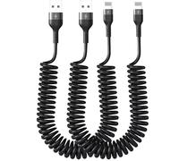 Lot de 2 câbles spiralés USB C vers Lightning pour Apple Carplay et synchronisation des données,USB C vers Lightning,Pour iPhone 16,15,14, 13, 12, 11 Pro Max, Plus, X, XS, 8, 7, 6 Plus