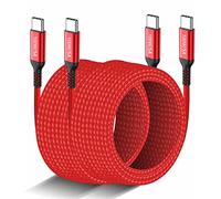 Lot de 2 câbles tressés USB-C vers USB-C de 3 m de long, 100 W, Type-C 20 V/5 A, pour MacBook Pro, iPad Pro/iMac Air, Samsung Galaxy S23 S22 Note 20 10, Tab S7, OnePlus 9, Sony PS5, iPad Mini 6, rouge