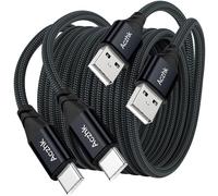 Lot de 2 câbles USB C 3 m - 3,1 A - En nylon - Charge rapide et synchronisation USB C - Pour Samsung S10/S9/S8 10te 9, Huawei P30/P20/Mate 20, Note20, A72 A71, A52, A51, iPhone 15 Pro (noir)