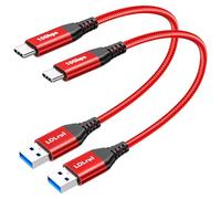 Lot de 2 câbles USB C à charge rapide [0.3 m] - Transfert de données 10 Gbit/s, cordon de charge de type C 62 W pour MacBook, Samsung S21/S20/Note 20, iPad Pro, banque d'alimentation, etc (rouge)