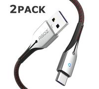 Lot de 2 câbles USB-C à charge rapide avec LED, compatibles avec les Samsung Galaxy Note20, S24, S23FE, série S22, série A, Z Fold4 et Z Flip4.