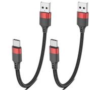 Lot de 2 câbles USB C courts de 20 cm, câble USB A vers USB C en nylon tressé de type C, câble de charge rapide pour iPhone 16, 15, Samsung Galaxy S24, S23, S22, Note 20, 10, A50, A20, Moto G, LG