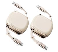 Lot de 2 câbles USB C rétractables 240 W PD3.1 - Câble de charge rapide enroulable avec fente magnétique de 1 m - Compatible avec iPhone 16/15, Galaxy S25/24, iPad, MacBook (1 m, beige)