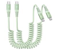 Lot de 2 câbles USB C vers C de 1,8 m, câble de charge rapide USB C spiralé | Cordon USB C Câble USB Type-C pour iPhone 17/16/15/Pro Max/Plus/Galaxy S26 S25 et plus