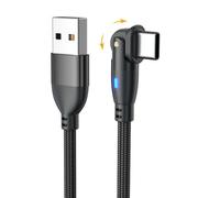 INF Lot de 2 Câbles USB vers Type-C Rotatifs à 180° - Nylon Tressé, Charge Rapide, Indicateur LED Le noir 3 m