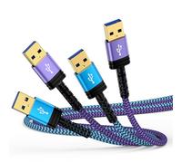 Lot de 2 câbles USB vers USB mâle vers mâle de 3 m de long - Câble USB A vers USB A à double extrémité de type A pour disque dur externe, ordinateur portable, refroidisseur, écran, KVM, TV, hub USB