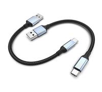 Lot de 2 câbles USBC courts, 30 cm, en nylon, 3 A, Quick Charge 3.0, USB A vers USB C, câble de charge court, 30 cm, type A vers type C, pour iPhone 17, 16, 15 Pro Max, Samsung Galaxy S25, S24, S23