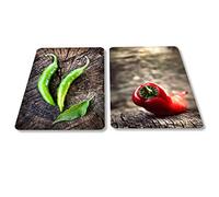 Lot de 2 cache-plaques vitrocéramiques - 60 x 52 cm - 30 x 52 cm chacune - Protection pour cuisinière à induction - Plaque décorative en verre à découper - Protection contre les éclaboussures (piment)