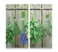 Lot de 2 Cache-plaques Zeller en marbre, pour plaques Cuisson, Verre, Herbes, 30x52x1 cm